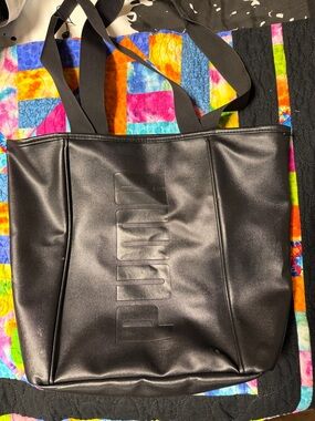 Puma Black Faux-Leather Tote with Embossed Logo